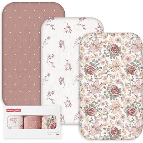 Gllquen Baby 3-Pack Muslin Cotton Bassinet Sheets, 33"x20" Bedside Sleeper