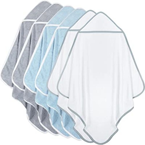 Chumia 6 Pack Baby Hooded Towels Baby Bath Towel Absorbent Soft Hooded Towel for Babies Shower Essentials Hooded(White, Gray, Blue, Simple Design)