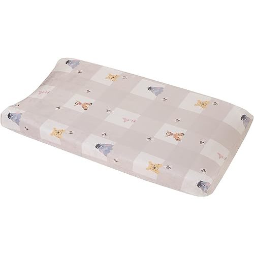 Disney Winnie The Pooh Hugs and Honeycombs Grey and White Plaid with Piglet, Tigger and Eeyore Contoured Changing Pad Cover