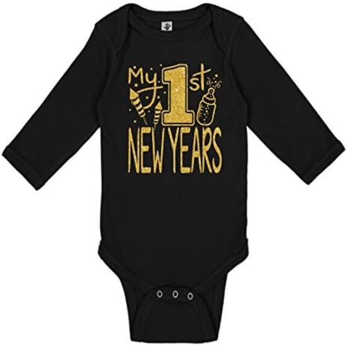 Aiden's Corner Handmade Holiday Baby New Year Bodysuit - Boy Girl Gold Metallic My First New Years Outfit