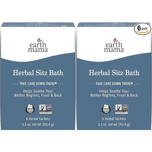 Earth Mama Herbal Sitz Bath | Pregnancy & Postpartum Essentials, Soothing Sitz Bath for Hemorrhoids with Witch Hazel, & Calendula, 6-Count (2-Pack)