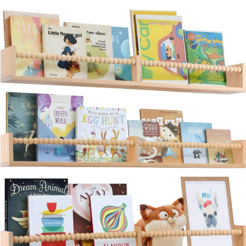 Amazon.com: birola Nursery Book Shelves for Kids Rooms - 32 Inches Floating Wall Bookshelves Set of 3, Space-Saving Nursery Shelves with Beads Design for Kids Room, Bedroom and Study Room(Natural) : Home & Kitchen