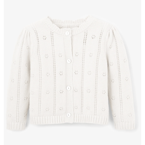 White Pointelle Knit Baby Cardigan – Elegant Baby