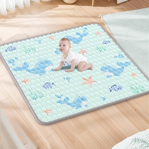 Baby Play Mat 47x47inch - Thicken Soft Baby Cushioned Playmats for Playpen - Crawling Play Mats for Babies Toddlers Infant with Non-Slip Silicon Dot - Foldable & Machine Washable Baby Floor Play Mat