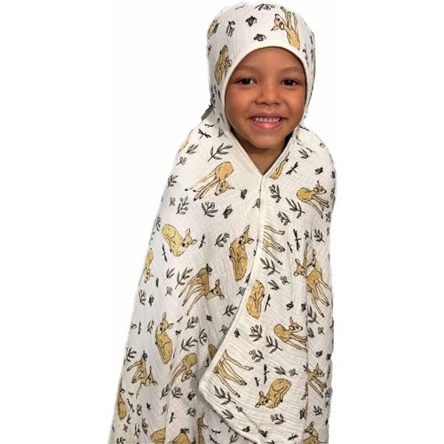 Baby & Toddlers Premium Hooded Towel | Bath Towels with Hood| 100% Muslin Cotton Towel | Soft and Absorbent for Babies, Toddlers, Kids, Boys & Girls| X- Large (2-10 Yrs.). (Deers)