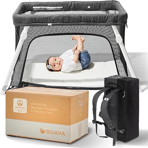Guava Lotus Travel Crib with Lightweight Backpack Design | Certified Baby Safe Portable Crib | Folding Play Yard with Comfy Mattress for Babies & Toddlers | Compact Baby Travel Bed