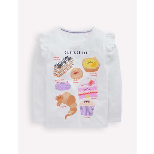 Long Sleeve Frill Logo Top-Ivory Catisserie