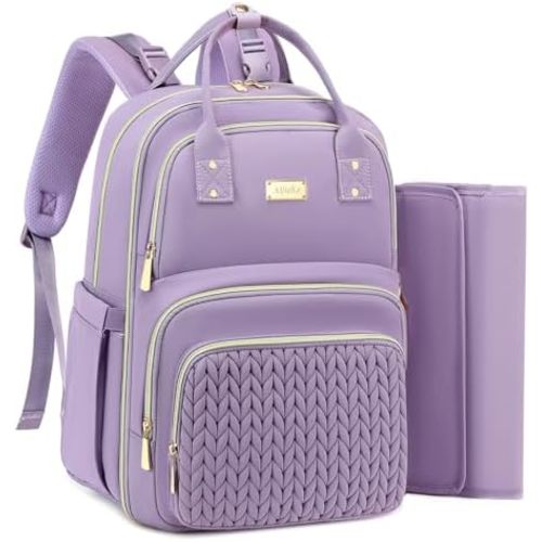 Diaper Bag Backpack - Large Multi functional, Boys, Girls & Baby Travel Essentials Tote with Changing Pad, Insulated Pockets, Stroller Straps, Waterproof - Baby Backpack for Mom & Maternity (Purple)