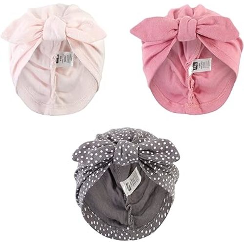 Hudson Baby Baby Girls' Turban Cotton Headwraps, Pink Feather, One Size