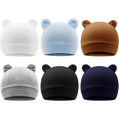 DRESHOW BQUBO 6 Pack Baby Hats for Boys Girls Unisex Baby Hat Soft Knit Cap Nursery Beanie for Newborn Infant Toddler Kid