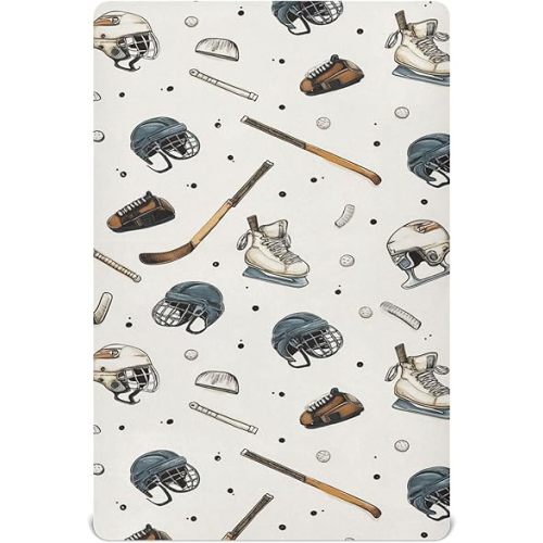 Vintage Ice Hockey Balls Crib Sheets Soft Breathable Fitted Baby Crib Sheets Mattress Cover for Girls Boys, 52" x 28" x 9"