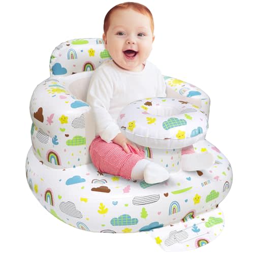 Poycuna Inflatable Baby Seat for Babies 3 Months & Up, Portable Blow Up Baby Sit Up Chair, Learning to Sit and Feeding Chair for Infants & Toddlers Indoor & Outdoor Use (Tray)