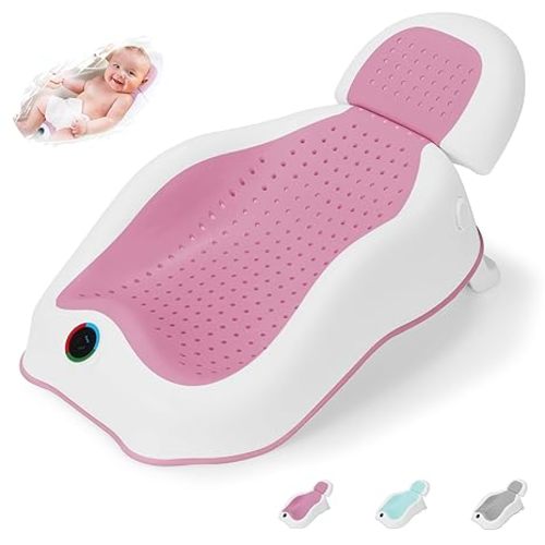 Wddbb Baby Bath Support,Ideal for Babies Less Than 6 Months Old,with Thermometer-Adjustable Slope Newborn Bathtub, Baby tubs for Baby tubs for Newborn Essentials Must Haves (Pink)
