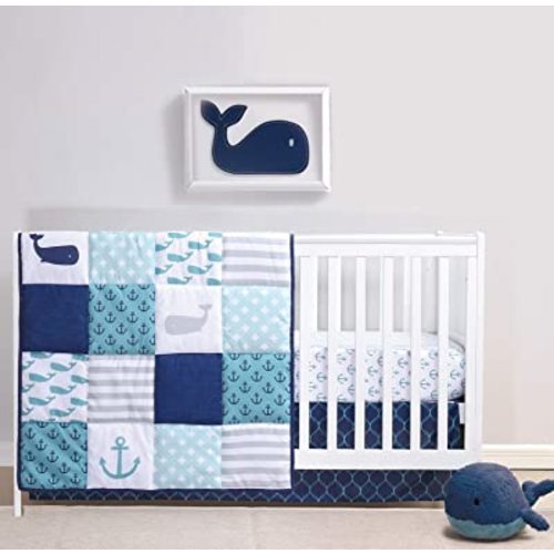 The Peanutshell 3 Piece Baby Crib Bedding Set for Boys - Newborn, Infant & Toddler Nursery Bed Set Decor with Fitted Crib Sheet, Dust Ruffle, Crib Comforter - Nautical