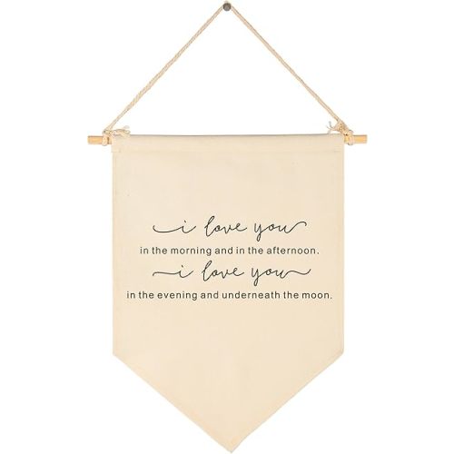 I Love You In the Morning-Sign Above Crib-Flag Wall Decor Gifts for Baby Boys Girls Kids-Canvas Hanging Pennant Banner Wall Decor Gifts for Nursery Baby Room Playroom Homeschool Reading Room Bedroom