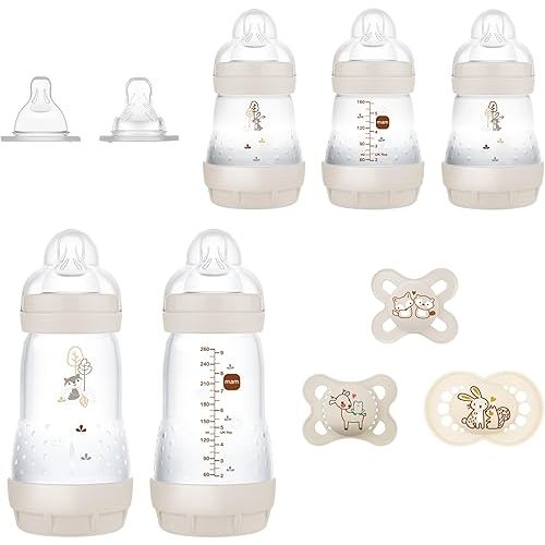 MAM Newborn Essentials "Baby Essentials" Matte Gift Set (10-Piece), Easy Start Anti-Colic Baby Bottles, Baby Pacifiers
