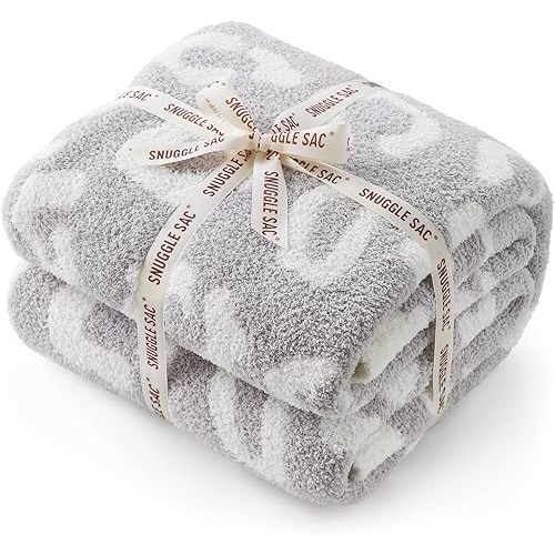 Snuggle Sac Leopard Queen Size Grey Microfiber Fluffy Warm Cozy Fuzzy Soft Blanket Reversible Cheetah Blankets for Bed, Couch, Sofa, 90x90 inches
