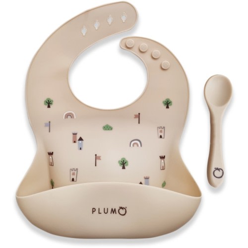 Plum Baby 2 Piece Silicone Bib & Spoon Set - Beige - Green - Size One Size