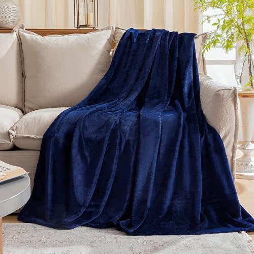 Fleece Plush Throw Blanket Navy Blue(50 by 60 Inches)