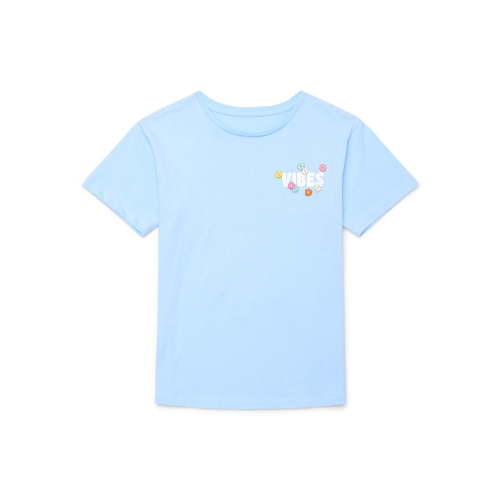 Wonder Nation Girls Vibes & Flowers Short Sleeve Graphic T-Shirt, Sizes 4-18