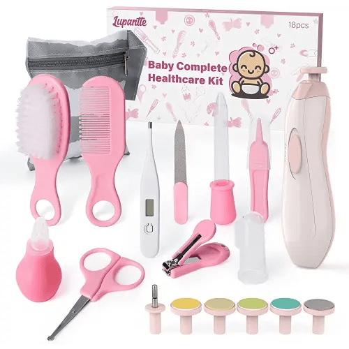 Baby Healthcare and Grooming Kit 18 in 1 Baby Electric Nail Trimmer Set Lupantte Nursery Care Kit, Toddler Nail Clippers, Medicine Dispenser, Infant Comb, Brush, etc. Baby Registry Gift