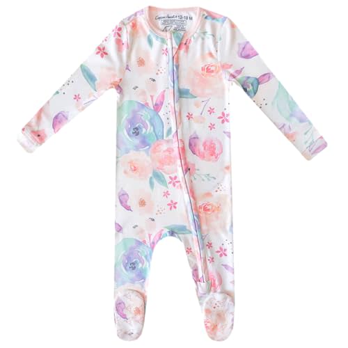 Copper Pearl Zip-Up Footie Baby Pajamas: Ultra-Soft Boys & Girls Pajamas, Premium Knit Fabric in Stylish Prints, Tag-Free with Two-Way Zipper, Newborn to 24 Months, Bloom
