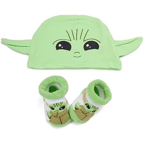 STAR WARS Baby Boys The Mandalorian Cap and Bootie Set - Baby Yoda Baby Gift Set with Hat and Socks