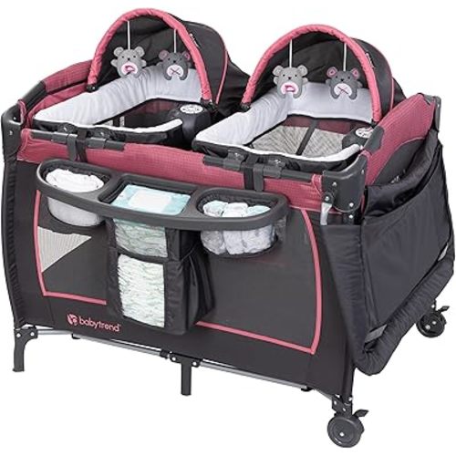 Baby Trend Lil’ Snooze™ Deluxe III Nursery Center® Playard for Twins, Cozy Berry