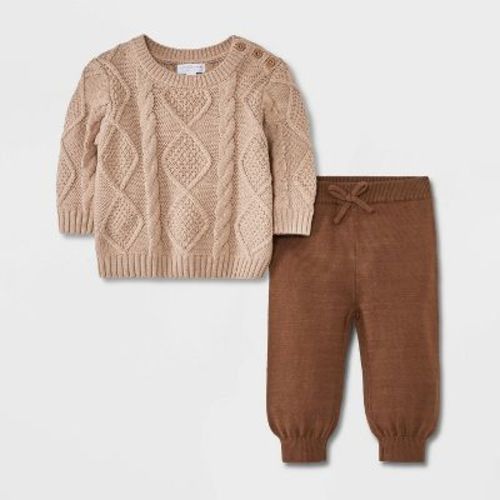 Grayson Mini Baby Crew Cable Top & Bottom Set - Brown 18m