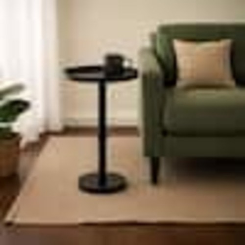 THE URBAN PORT Ara 12 in. Matte Black Round Metal Top Side End Table with Sleek Pillar Base and Tray Top UPT-298840