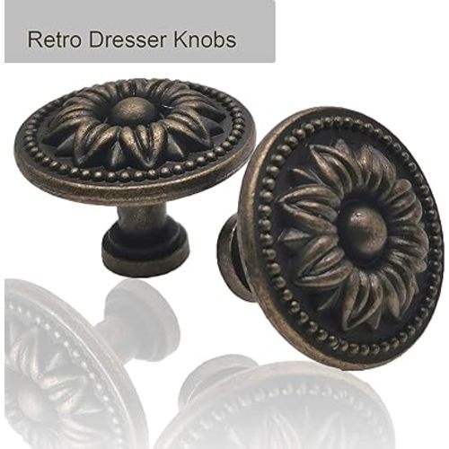 Vintage Flower Shape Cabinet Drawer Knobs, Antique Bronze Dresser Drawer Handles 8 Pcs, Flower Shape