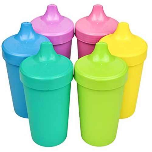 Re-Play Made in the USA No Spill Sippy Cups in Yellow, Lime, Pink, Purple, Aqua & Sky Blue| ONE Piece Removeable Silicone Valve |BPA FREE|Dishwasher & Microwave Safe| Sorbet| Set of 6