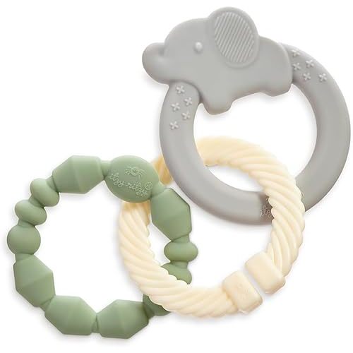 Itzy Ritzy - Itzy Loops Sensory Teether; Includes 2 Silicone Rings and 1 Link (Elephant)
