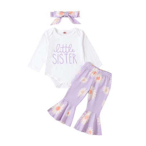 Loliuicca Baby Pants Sets Long Sleeve Letter Print Romper Floral Pants Headband