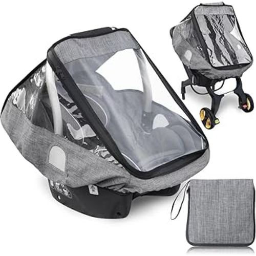 Car Seat Rain Cover,Infant Car Seat Weather Shield,Waterproof,Windproof Protection,Protect from Dust Snow,Rain Cover Features Quick-Access Zipper Door and Ventilation,(Gray Melange)