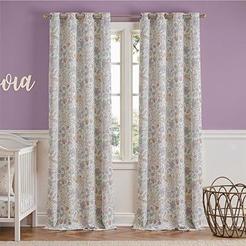 jinchan Nursery Curtains 95% Blackout Purple Floral Curtains for Girls Room, 96 Inch Length Farmhouse Drapes for Bedroom Living Room Darkening Window Treatment Grommet Top Set of 2 Panels