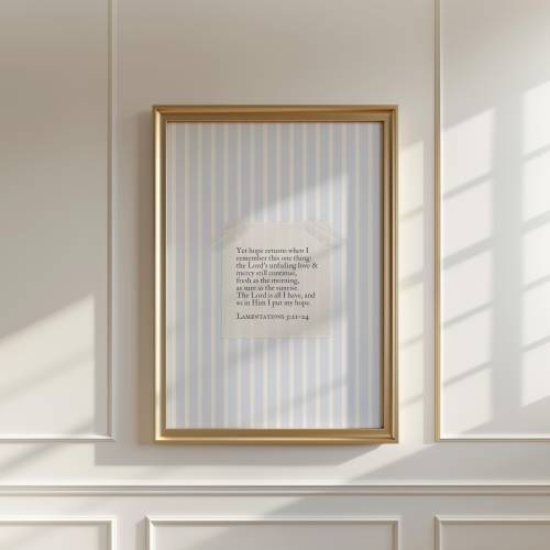 Blue Bible Verse Art for Boy Nursery Decor Blue Stripe Wall Art Coastal Granddaughter Decor Lamentations Wall Art Boy Baptism Gift Christian