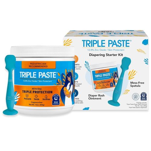 Triple Paste Diaper Rash Cream and Spatula Bundle - 16 oz Zinc Oxide Ointment and Spatula Treatment, Soothe and Prevent Rash with a Pediatrician-Recommended Hypoallergenic Formula