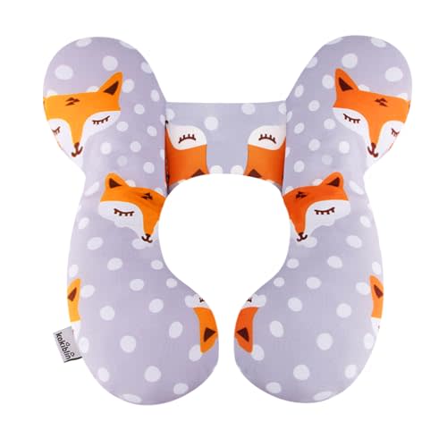 KAKIBLIN Baby Travel Pillow, Upgraded Baby Neck Pillows for Car Seat Toddler Head and Neck Support Pillow for Car Seat, Pushchair (Gray Fox)