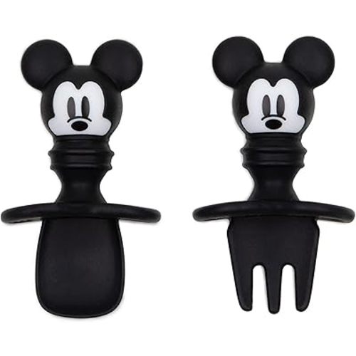 Bumkins Disney Baby Utensils Set, Chewtensils Silicone Spoons for Dipping, Self-Feeding, Baby Led Weaning, Trainer Learning First Stage Stage Eating, Fork and Spoon, Babies 6 Months, Mickey Mouse