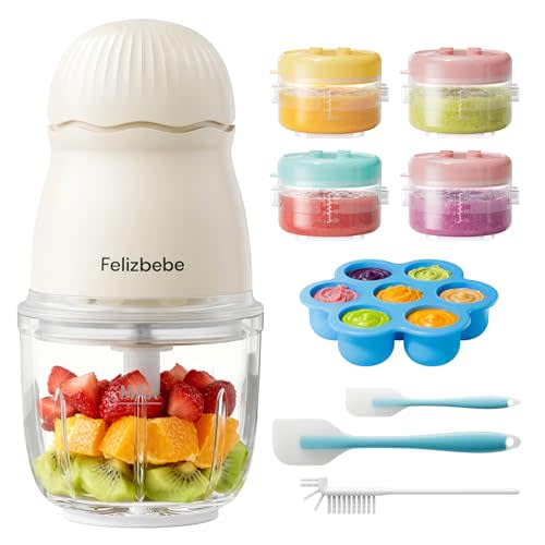 Baby Food Maker, Small Baby Food Processor Set, Fruit, Vegatable, Meat, 10oz Baby Food Maker & Puree Blender with Baby Containers, Food Freezer Tray, Silicone Spoons, Spatula
