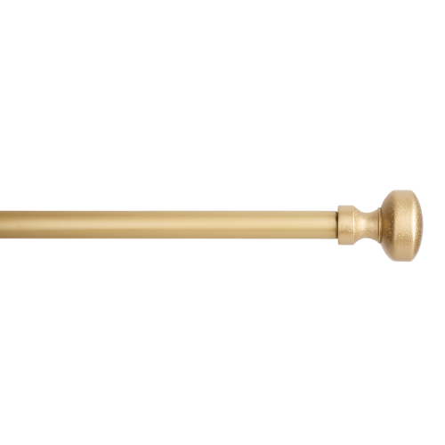 TOWN & COUNTRY EVERYDAY Modern Rounded Cap Single Indoor Curtain Rod and Finial Set, Easy Install Wall Mount, Matte Gold, Adjustable 36”-72”