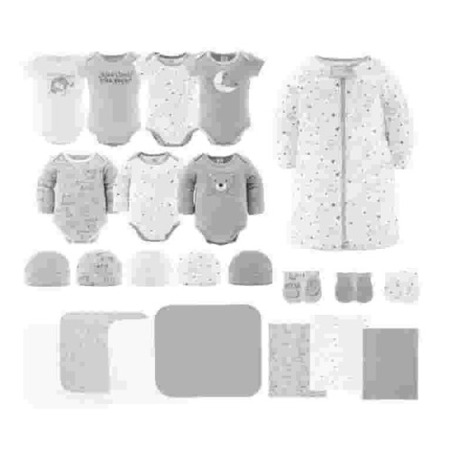 The Peanutshell Newborn Baby Layette Gift Set for Baby Boys and Girls, Shower Gift Essentials, Grey and White Celestial Bears