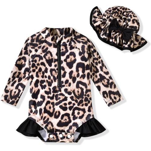 Aalizzwell Baby Girls Long Sleeve One Piece Swimsuit with Hat