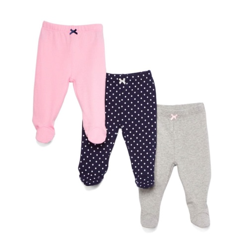 Spasilk Baby Girls Cotton Pull on Footie Pants Leggings with Feet, Pack of 3, Pink & Navy
