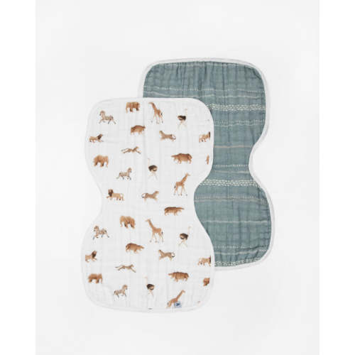 Organic Cotton Muslin Burp Cloth 2 Pack - Animal Crackers + Stillwater