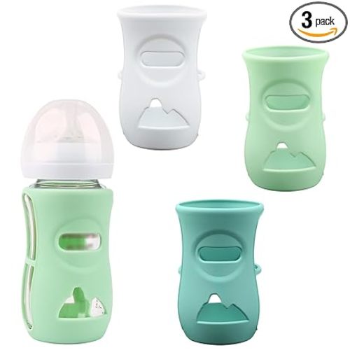 3 Pack Silicone Sleeves for Avent Natural Glass Baby Bottles, Anti Breakage Baby Bottle Holder, Compatible Philips Avent Glass Natural Baby Bottle 8 oz, BPA Free