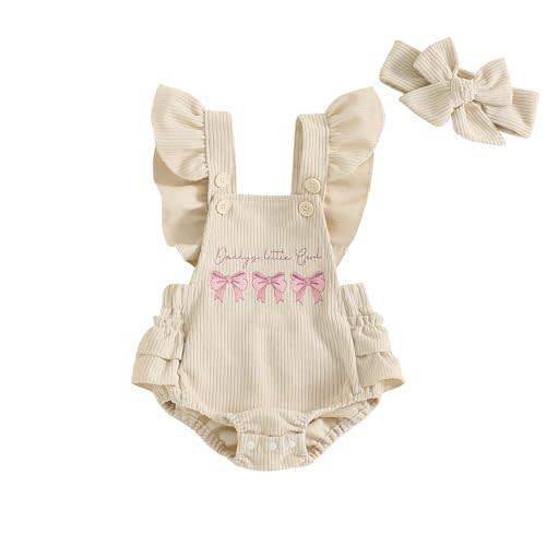 baorji Newborn Baby Girl Ruffle Romper Farm Sleeveless Cow Print Corduroy Overalls Onesie Jumpsuit Matching Summer Clothes