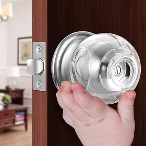 Clear Door Knob Safety Cover for Kids, 4 Pack Child Proof Door Knob Covers Fit More Color Knob Baby Proof Door Knob Covers Toddler Door Knob Cover Child Safety Door Knob Cover Blend in with Home Style