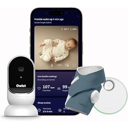 Owlet Dream Duo – FDA-Cleared Smart Baby Monitor with Sock & HD Video Cam, Tracks Pulse Rate, Oxygen & Sleep, 2K HD Video, Cry & Motion Alerts, Temp Monitoring